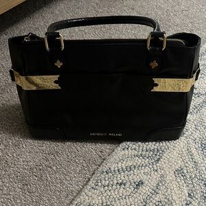 Antonio Melani Black Satchel with Gold Accents